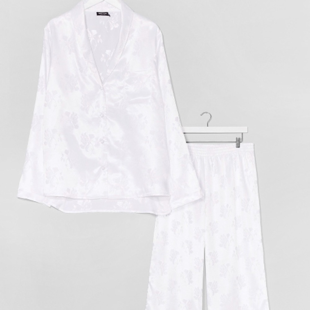 Nasty Gal White Floral Jacquard PJ Set